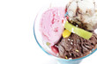 Close up of glass cup of cold and sweet ice cream