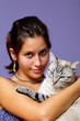 Girl and her beloved companion, cat with blue eyes