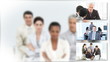 presentation of businessteam with blurred portrait on background