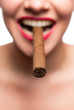 Mund mit roten Lippen und Zigarre