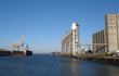 Islais Creek Channel lined with industrial machines Islais Creek Channel lined with industrial machines