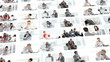 fly through people fighting in business footage