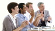 close-up of a team clapping during a presentation