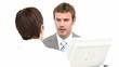 woman in an job interview with young executive