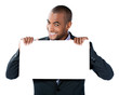 homme pancarte panneau blanc