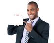 homme pancarte panneau blanc