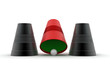 Right choice. Three plastic cup with sphere. Game. 3d