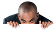 homme pancarte panneau blanc espion