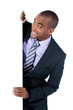 homme pancarte panneau blanc