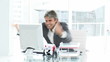 Successful mature businessman kissing his computer
