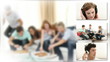 collage showing teenagers listening music