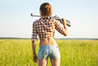 Girl with  pneumatic air  rifle