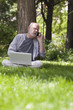 homme d'affaires internet ordinateur dans la verdure