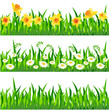 Three horizontal seamless patterns with grass and flowers Three horizontal seamless patterns with grass and flowers