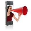 Foto: Woman yelling in megaphone Woman yelling in megaphone