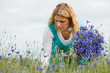 Women picking blue flowers Women picking blue flowers