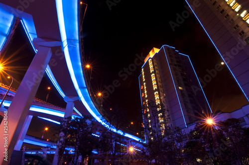 Yanan elevated road by night in Shanghai - China
