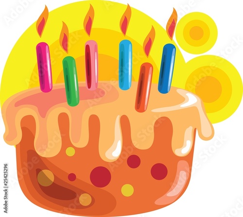 Illustration: Illustration of cake with candles in a design background Illustration of cake with candles in a design background