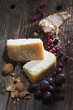 austria, salzburg, radstaedter cheese with walnuts and grapes, elevated view