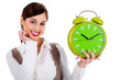 lady holding alarm clock