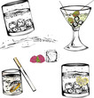 Glas, Gläser, Coacktails, Wasser, Vector Set