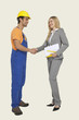 construction worker and architect shaking hands