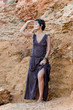 brunet woman in brown dress brunet woman in brown dress