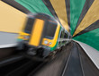 Commuter Train Speeding in Tunnel with Radial Zoom Blur
