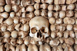Wall of human bones in a chapel in Faro, Portugal