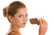 Woman with chocolate bar Woman with chocolate bar