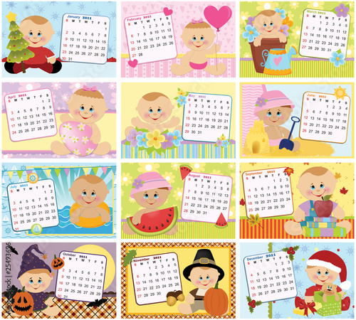 monthly calendar 2011. Zoom Not Available : Vector images are scalable to any size. Baby#39;s monthly calendar for 2011