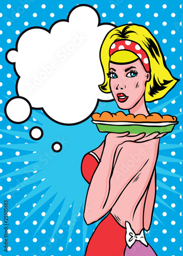 Illustration: Lady With Pie Retro Popart Style Household advertise A Real Cuti Lady With Pie Retro Popart Style Household advertise A Real Cuti