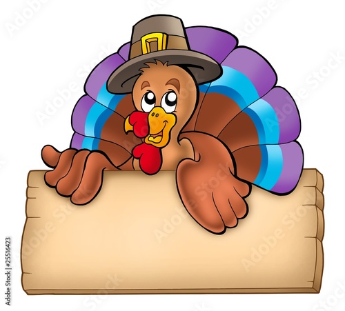 Illustration: Wooden board with lurking turkey Wooden board with lurking turkey
