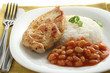 fried chicken with beans and rice