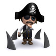 3d Pirate  surrounded by sharks