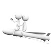 3d. Two people are flying on a rocket.