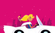 Girly Chick Driver in a Convertible Car. VECTOR ILLUSTRATION