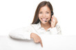 Customer Service woman showing billboard sign