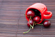 cherry cup on bamboo mat cherry cup on bamboo mat