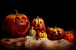 Still life with pumpkins, black background