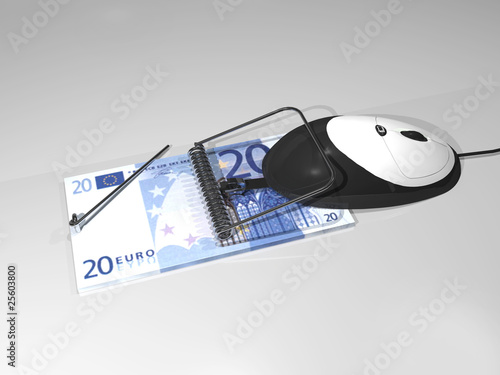 Photo: computer mouse caught on money mousetrap computer mouse caught on money mousetrap