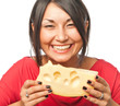 Pretty girl with a big piece of cheese Pretty girl with a big piece of cheese