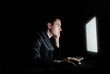 Happy user in front of the monitor
