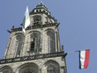Martinitower in Groningen, The Netherlands with flags