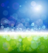 bright sun, clear skies, green grass