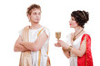 couple in greek style with wine