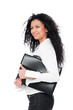 pretty smiley woman holding black briefcase pretty smiley woman holding black briefcase