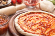 raw pizza and ingredients