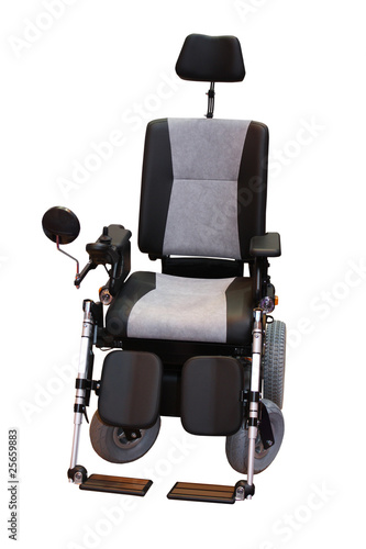 Photo: A Grey and Black Motorised Disability Wheelchair. A Grey and Black Motorised Disability Wheelchair.