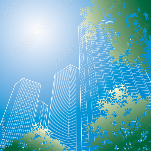 Illustration: 新緑の高層ビル群 新緑の高層ビル群